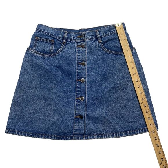 Vintage Bill Blass Button Front Denim Mini Skirt Blue Sz 12 - Picture 9 of 13